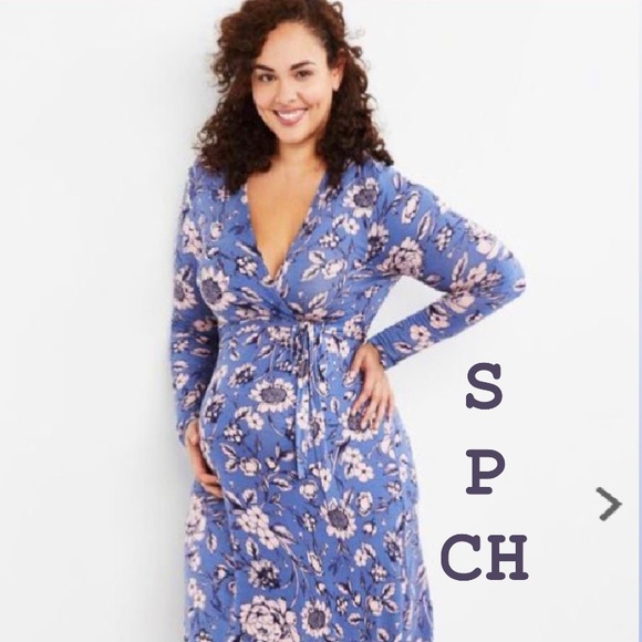 Floral Wrap Long Sleeve Maxi Maternity Dress - Picture 1 of 2